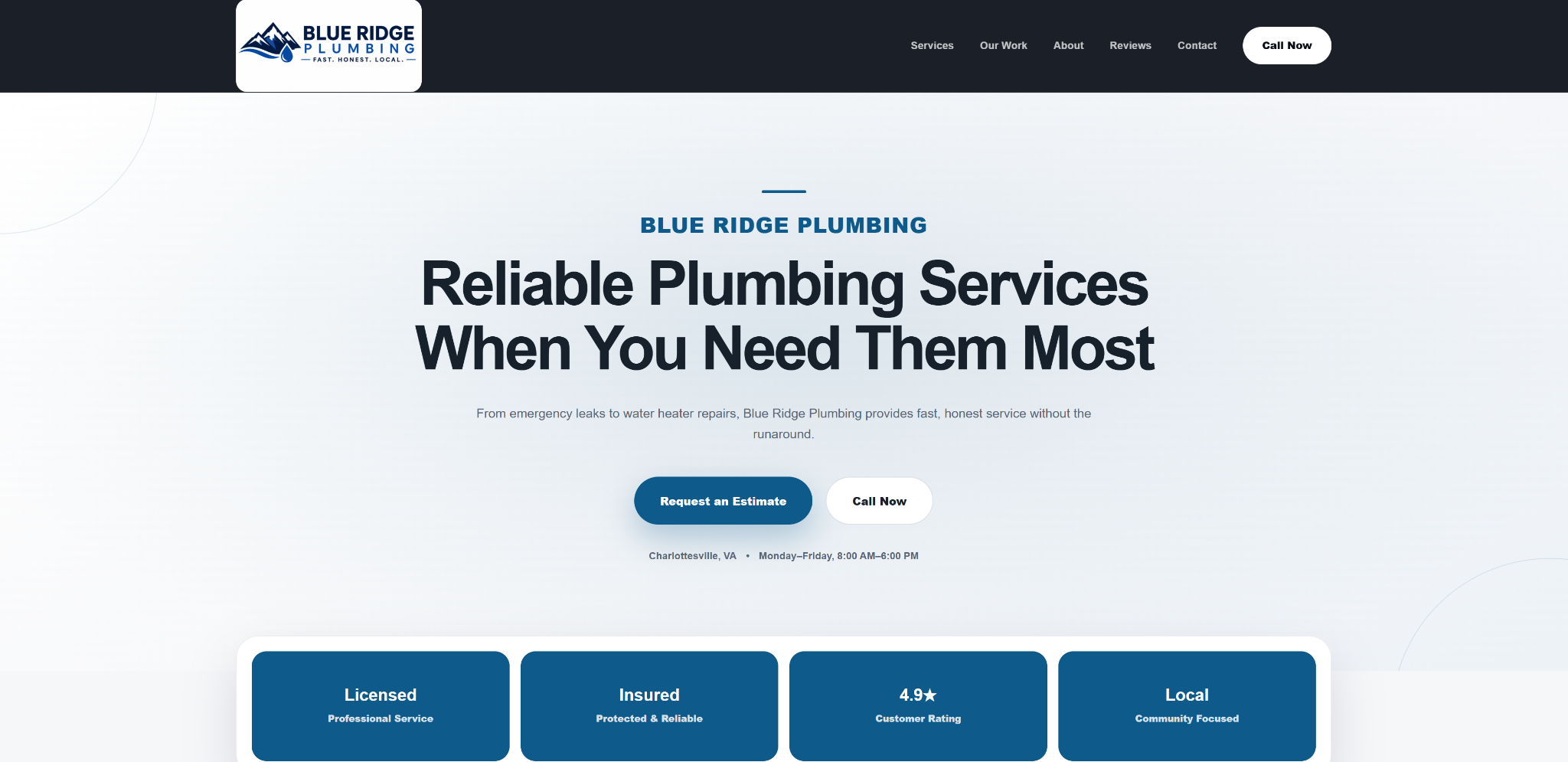 Blue Ridge Plumbing demo website screenshot