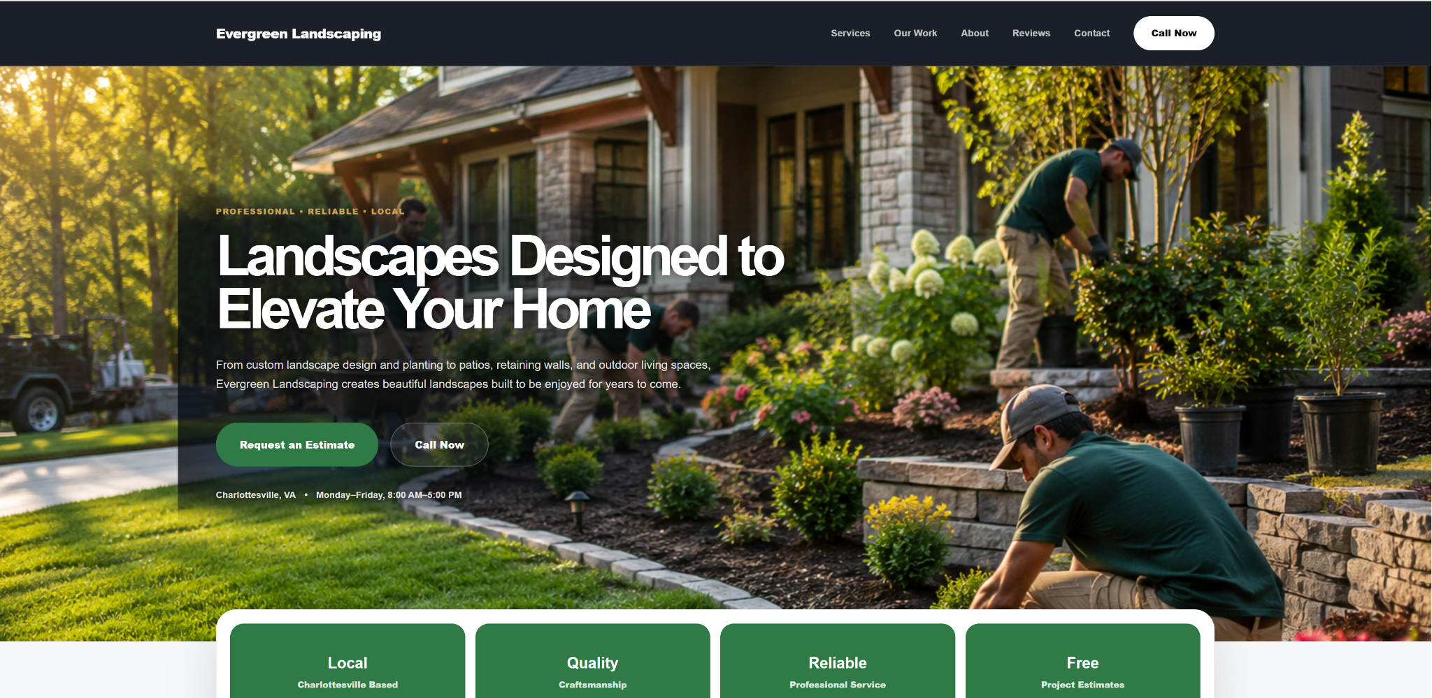 Evergreen Landscaping demo website screenshot